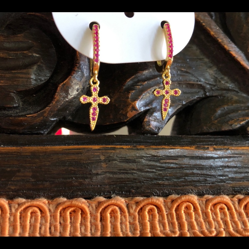 925 - 18kt gold plated Vintage Boho Cross earrings